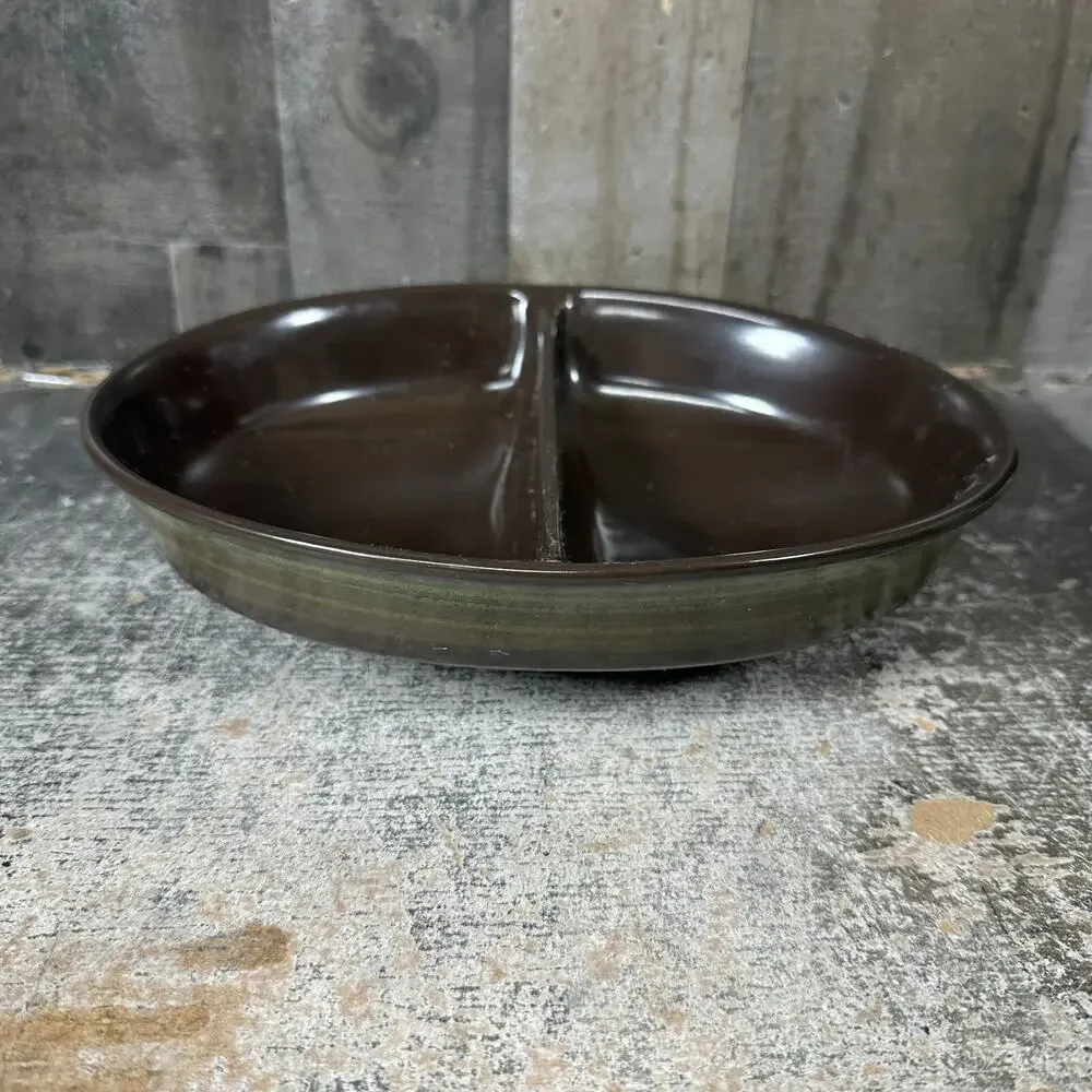 1960s Franciscan Madeira Divided Serving Dish Bowl Dark brown‎ w/ green Oval